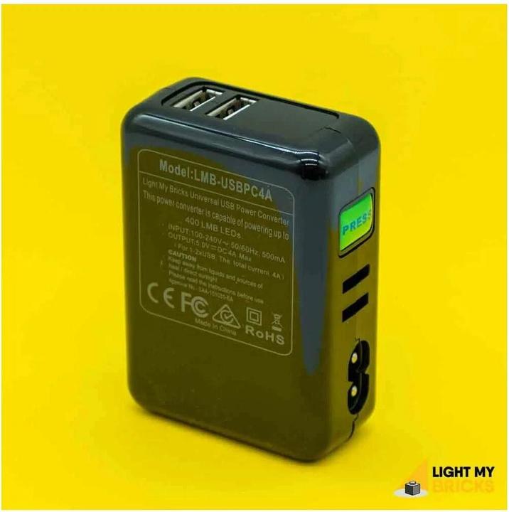 Actual product image Light my bricks Universal Power Adaptor 5V 4 Amp USB Wall Adaptor