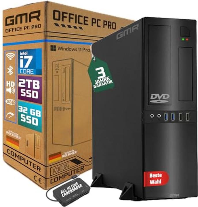 Actual product image GMR Ultra Slim i7 Office PC with 32GB RAM, 2000GB SSD, DVD±RW, USB 3, Windows 11 Pro (4 GB, 250 GB)