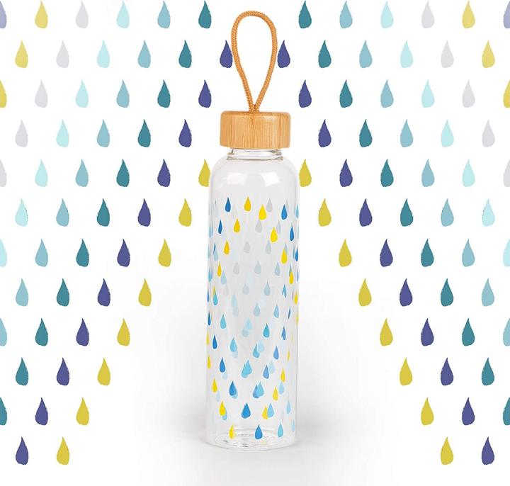 Actual product image CM06991 Raindrops Glass Bottle 550 ml with Bamboo Lid (0.55 l)