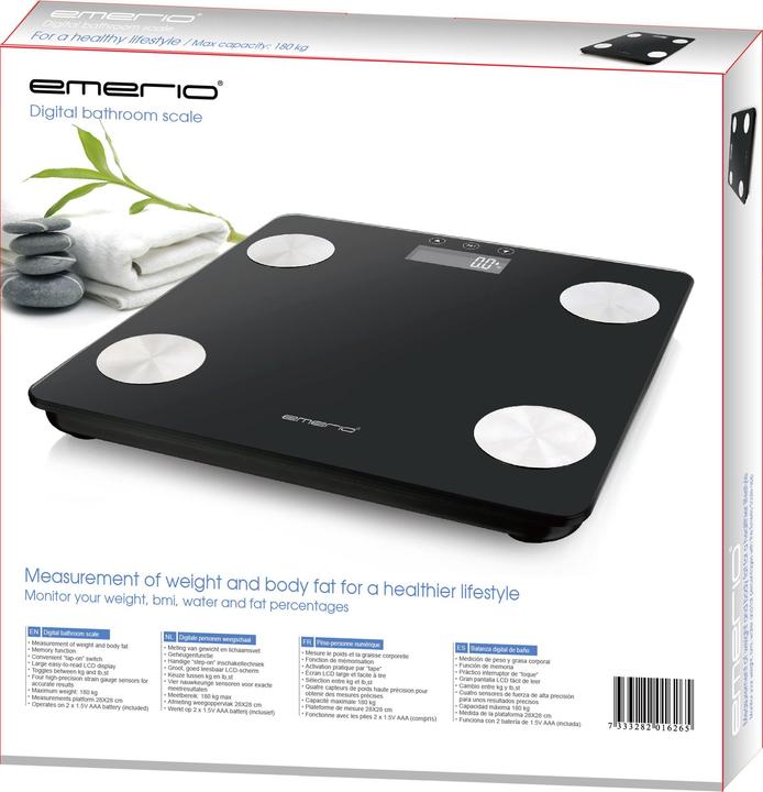 Immagine prodotto Emerio BR-125479 Bilancia pesapersone digitale Capacità di pesatura (max.)=180 kg Nero (180 kg)