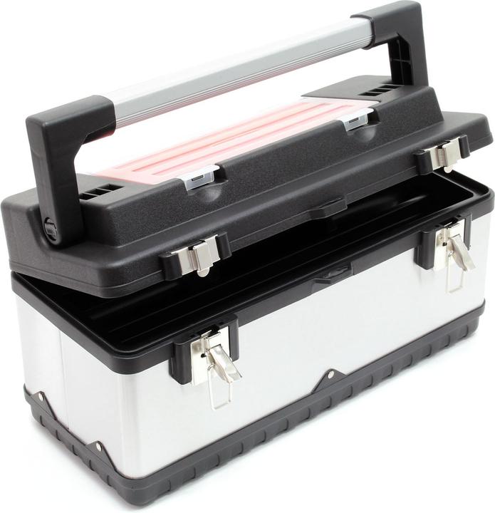 Produktbild Wiltec Werkzeugkoffer 50,5x23,5x25,5cm Werkzeugkiste Edelstahl Koffer Werkzeugträger