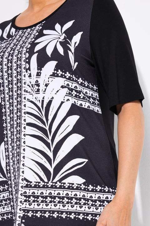 Actual product image Ulla Popken Satin Front Floral Patch Print Short Sleeve Tee (54)