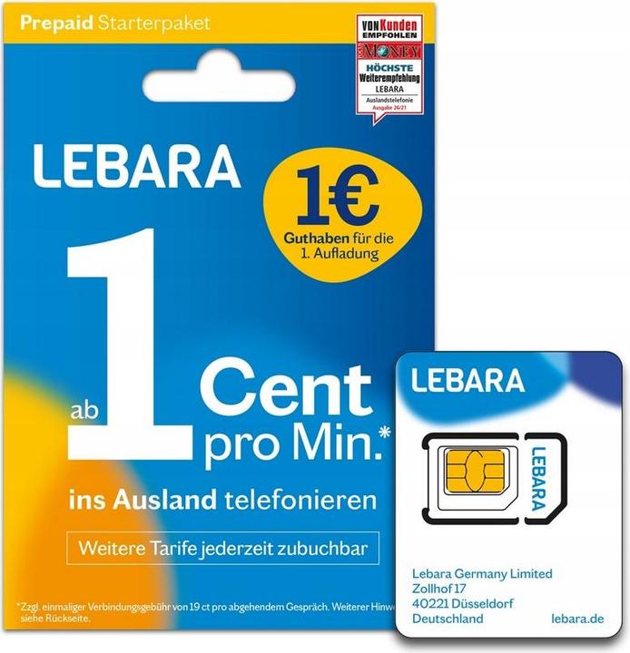 Energie-Label Lebara Mobile Pre-Paid 0+1 Starterpaket *Neu*