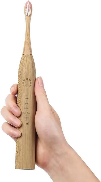 PhoneLook Elektronische Bamboo Zahnbürste eco-friendly inkl. Ladestation + 3 Aufsätze