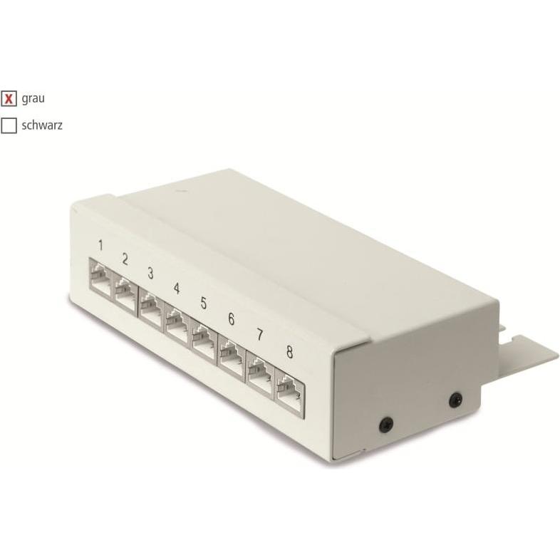 Red4Power CAT.6 Patchpanel R4-N108G, 8-fach, grau, Server Zubehör, Grau