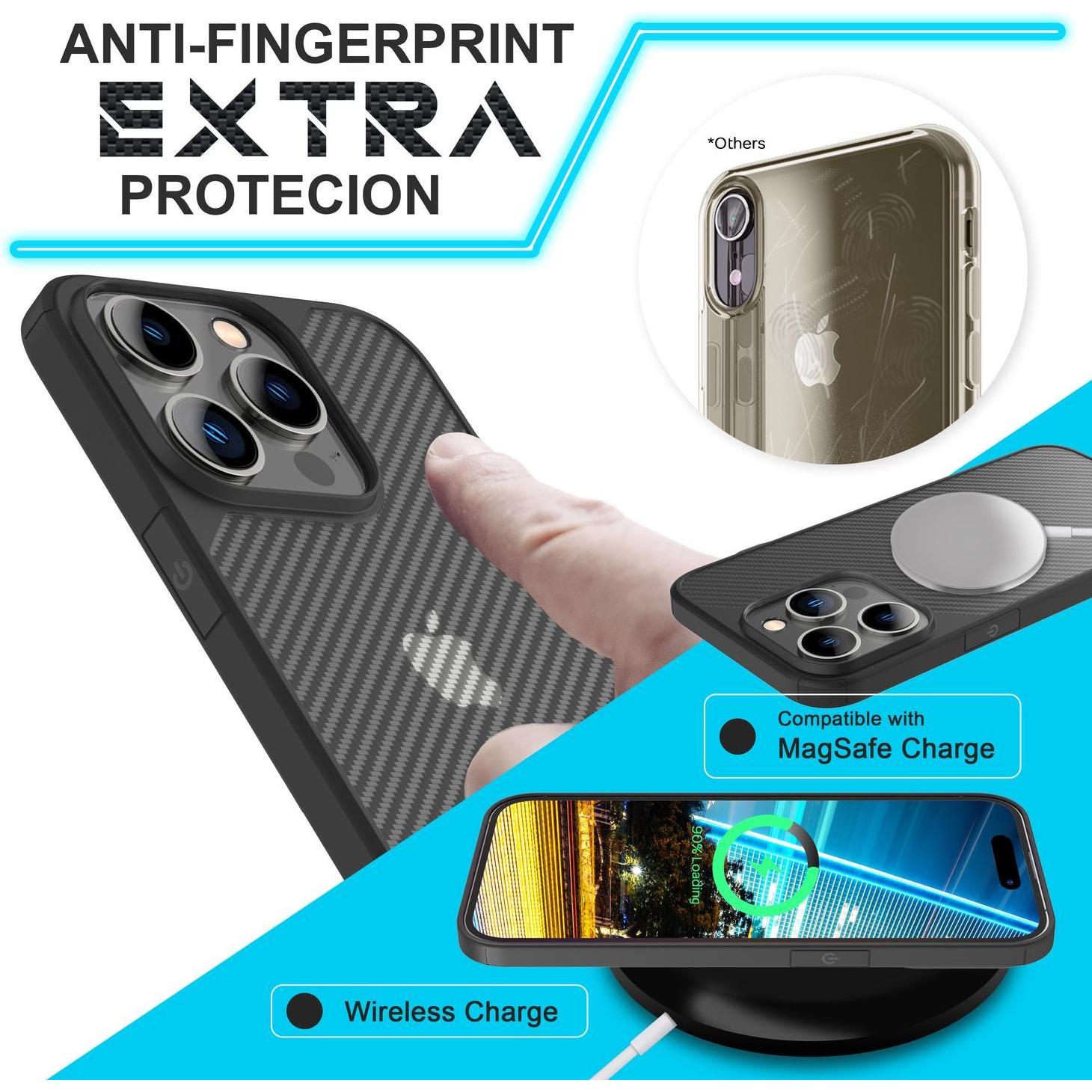 Thumbnail - Nalia Matte Carbon-Look Hülle mit Schutzrahmen (Apple iPhone 14 Pro), Smartphone Hülle, Schwarz