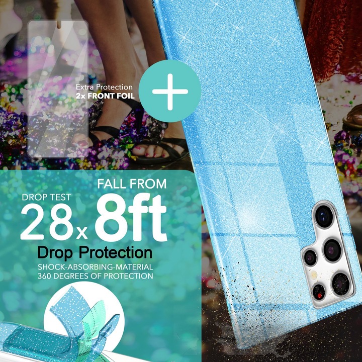 Produktbild Nalia Glitzer Silikon Hülle mit 2x Displayschutz (Samsung Galaxy S23 Ultra)