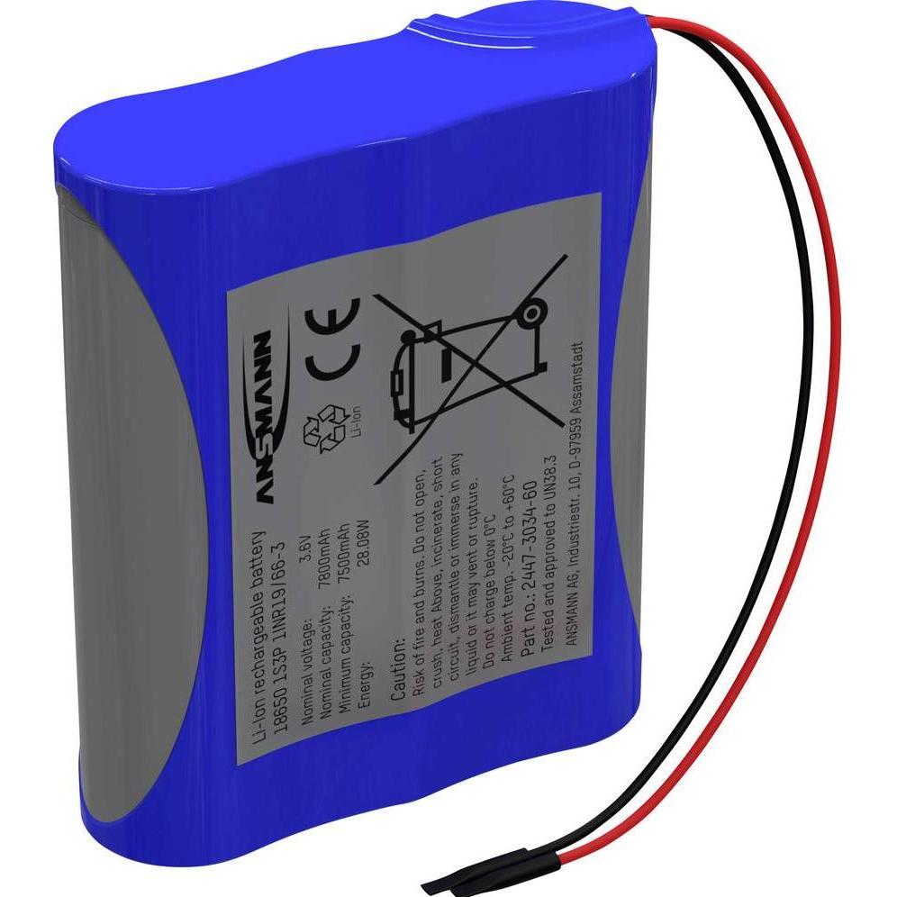 Ansmann 1S3P Akkupack 3x 18650 Kabel Li-Ion 3.6V 7800mAh Akkupack 3x Li-Ion 3. (1 pz., 18650, 7800 mAh), Batterie + pile
