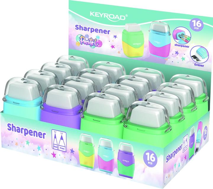 Image du produit Keyroad Taille-crayons plastique avec gomme, pastel, double, boîte, mélange de couleurs