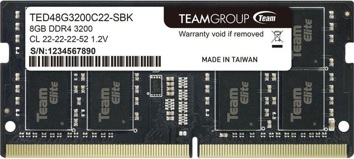 Produktbild Team Group Notebook memory Elite 8GB DDR4 3200MHz SODIMM CL22 1.2V (1 x 8GB, 3200 MHz, DDR4-RAM, SO-DIMM)