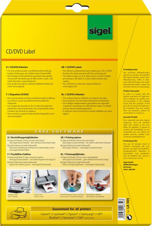 Actual product image Sigel CD/DVD labels