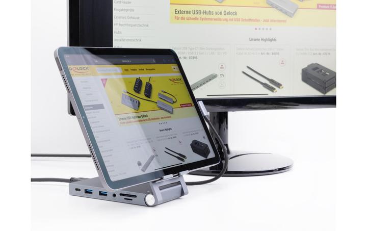 Immagine prodotto Delock Stazione di aggancio per tablet e notebook 4K con sistema integrato (USB-C, 5 Porti)