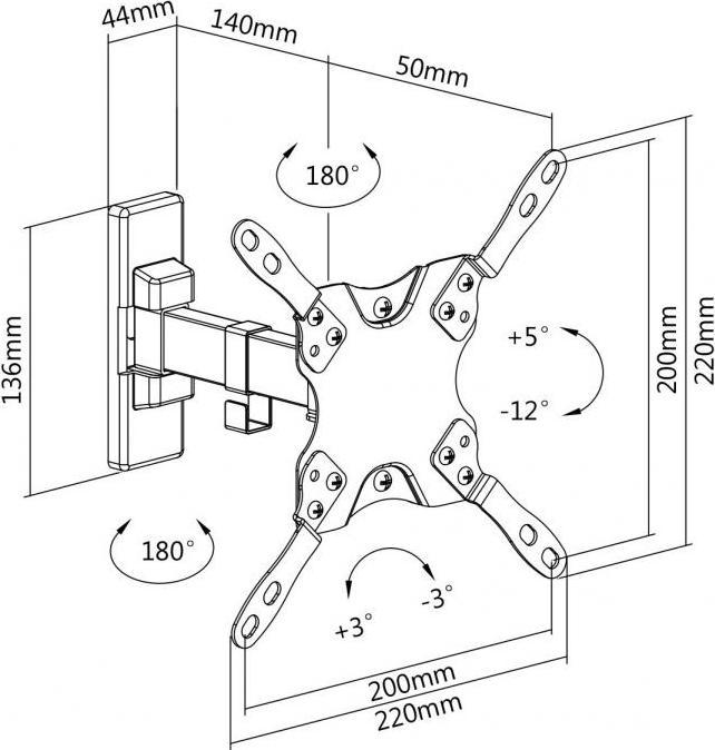 Image du produit Sbox 58-107cm 13-42pouces Charge 20kg VESA 200x200 Distance au mur 60-190mm inclinable 0-12degrés (Mur, 43", 20 kg)
