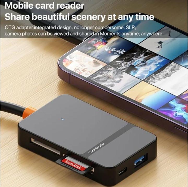 Actual product image PowerGuard 8-in-1 USB-C Lightning Hub with USB-A, SD, MicroSD, CF, MS Cardreader (Lightning, USB-C, MicroDot)