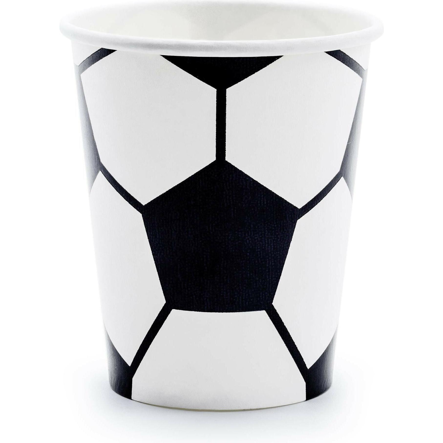 Partydeco, Einweggeschirr, Einwegbecher Fussball 260 ml, 6 Stück, Schwarz/Weiss (6 x)
