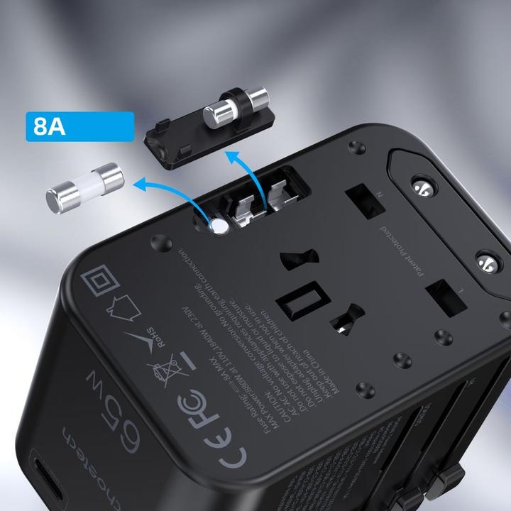 Actual product image Choetech gaN 2 x USB Type C / USB 65W Power Delivery Fast Charger Black (PD5009-BK) (65 W, 3 ports)