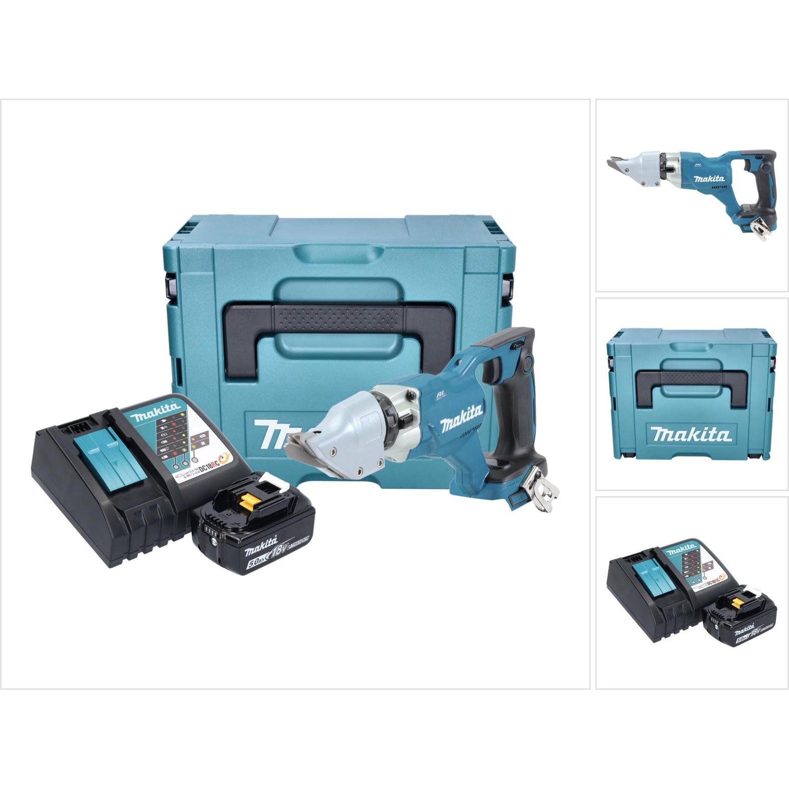 Makita, Elektroblechschere, DJS 200 RT1J Akku Blechschere 18 V 2,0 mm Brushless + 1x Akku 5,0 Ah + Ladegerät + Makpac