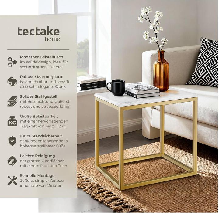 Image du produit tectake Table d'appoint en marbre Alysia, carré (45 x 45 x 47.50 cm)