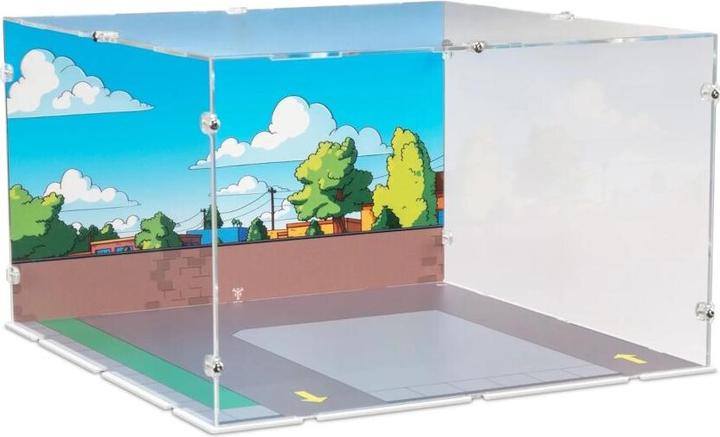 Actual product image iDisplayit Acrylic display for LEGO® 10352 The Simpsons - Krusty Burger (with background image and withe base)