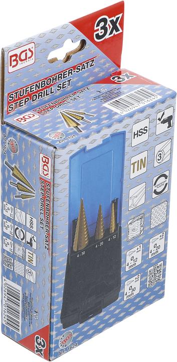 Image du produit BGS Jeu de forets étagés (4 mm, 5 mm, 7 mm, 8 mm, 9 mm, 10 mm, 11 mm, 12 mm, 14 mm, 16 mm, 18 mm, 20 mm, 22 mm, 24 mm, 26 mm, 28 cm, 30 mm)