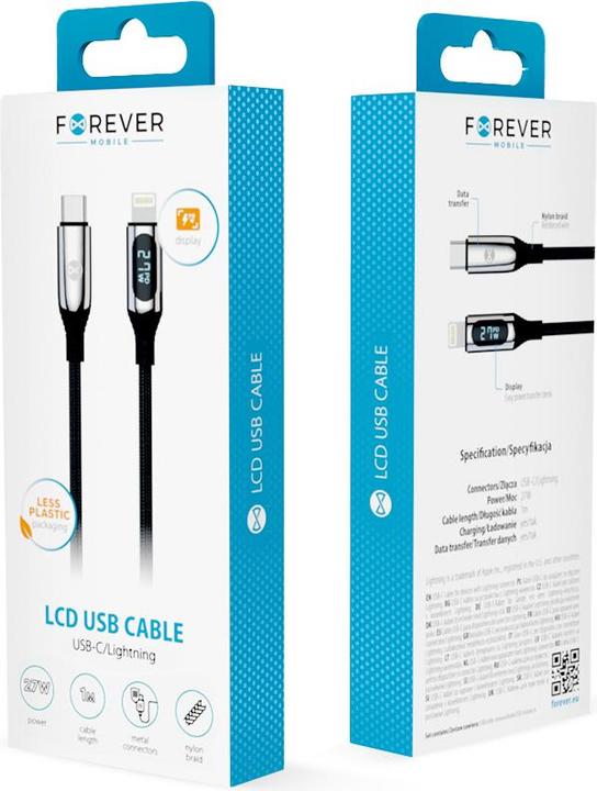 Produktbild Forever LCD-Kabel USB-C - USB-C 1,0 m 100W schwarz (1 m, USB 3.2 Gen 1, 100 W)