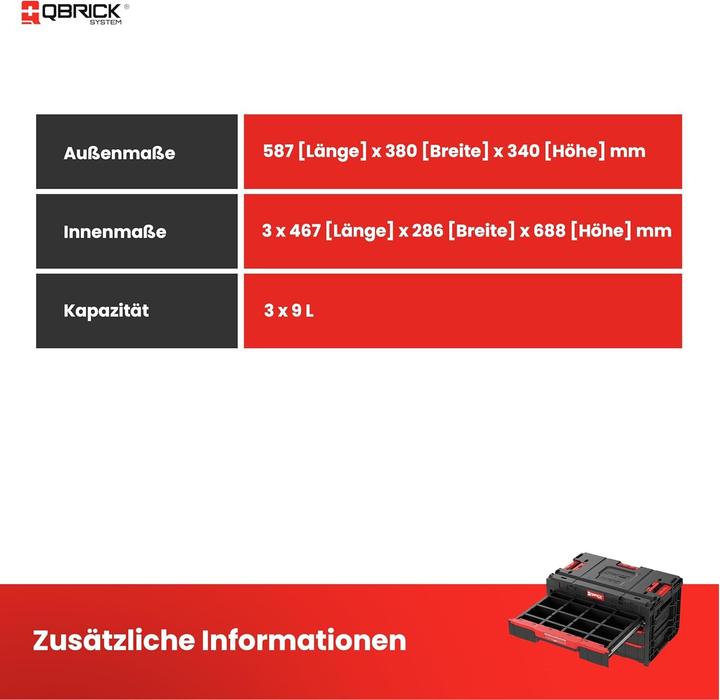 Actual product image Qbrick Toolbox with 3 Drawers, Modular Organization System, Secure Stacking, Wall-Mountable