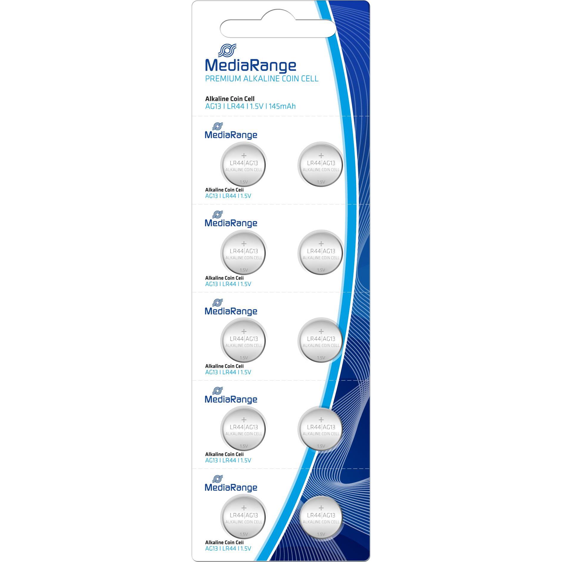 MediaRange Knopfzellen LR44 1.5V (10 Stk., LR44, 145 mAh), Batterien + Akkus
