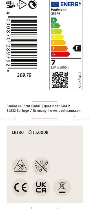 Label énergétique Paulmann Réflecteur (GU5.3, 6.50 W, 530 lm, 1 x, F)