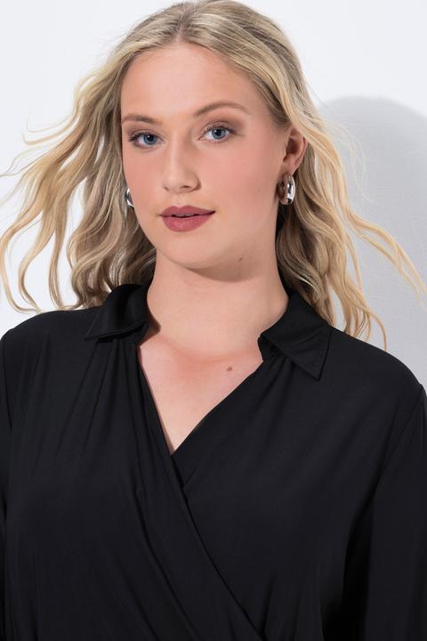 Image du produit Ulla Popken Robe midi à manches longues, col chemise et effet cache-coeur (46, 48)