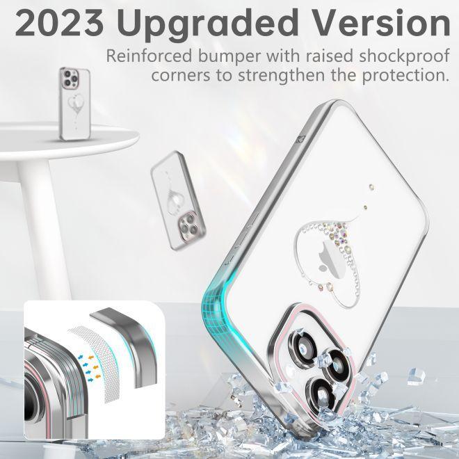 Immagine prodotto Kingxbar Custodia in silicone Wish Series con cristalli per iPhone 15 Pro - argento (Apple iPhone 15 Pro)