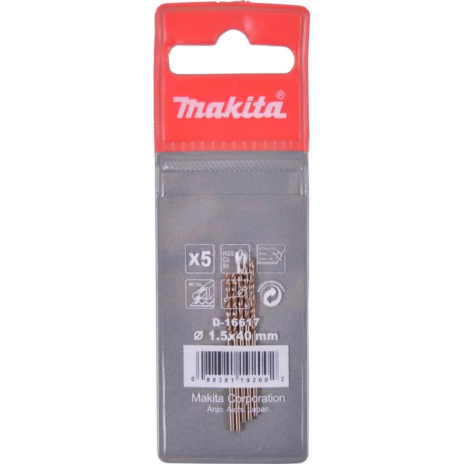 Thumbnail - Makita, Bohrereinsatz, Bohrer HSS-CO 1.5mm 5Stk (1.5 Millimeter)