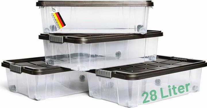 Novaliv 4x Unterbettkommode mit Rollen 28L Aufbewahrungsbox Deckel Anthrazit Nestbar stapelbare mit (40 cm, 28 l, 4x)