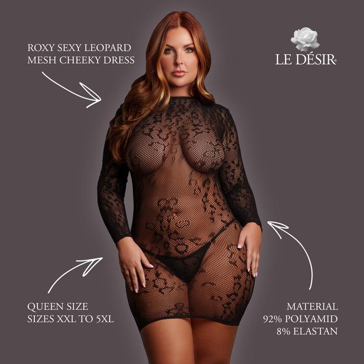 Produktbild Le Désir Roxy - Sexy Leopard Mesh Cheeky Dress - Queen Size - Black (3XL, 4XL, 5XL, XXL)