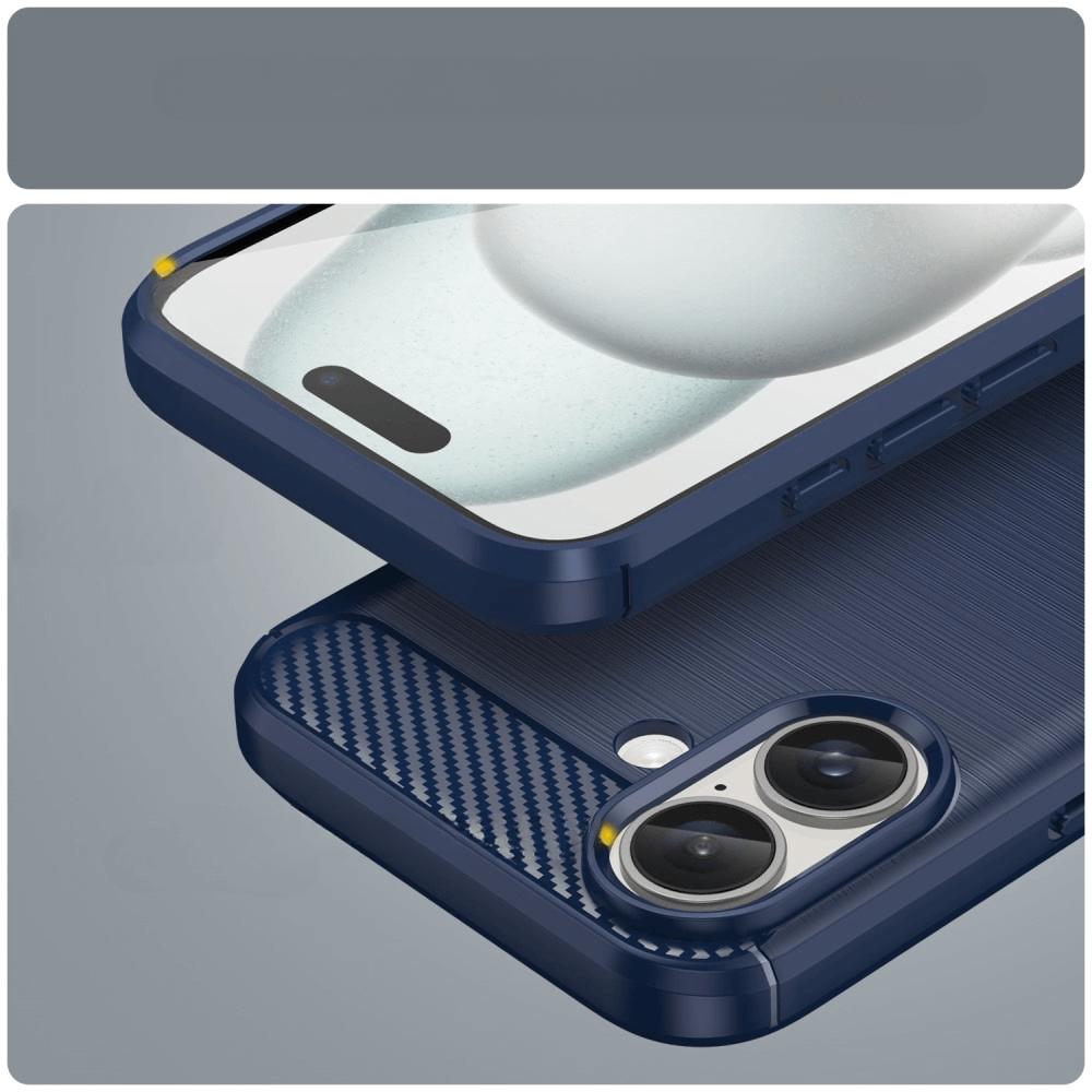 Thumbnail - Cover-Discount iPhone 16 - Metall Carbon Look Hülle (Apple iPhone 16), Smartphone Hülle, Blau