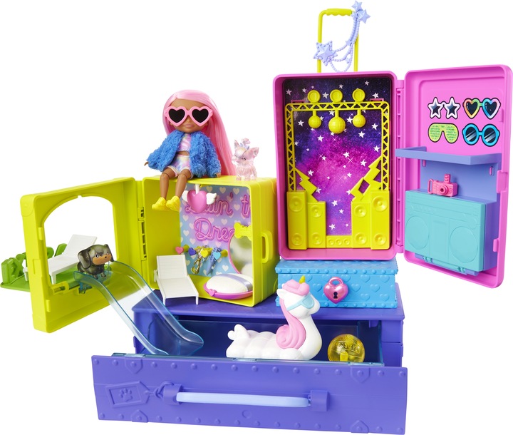 Produktbild Barbie Extra Minis Set inkl. Puppe (pinke Haare) & Haustiere