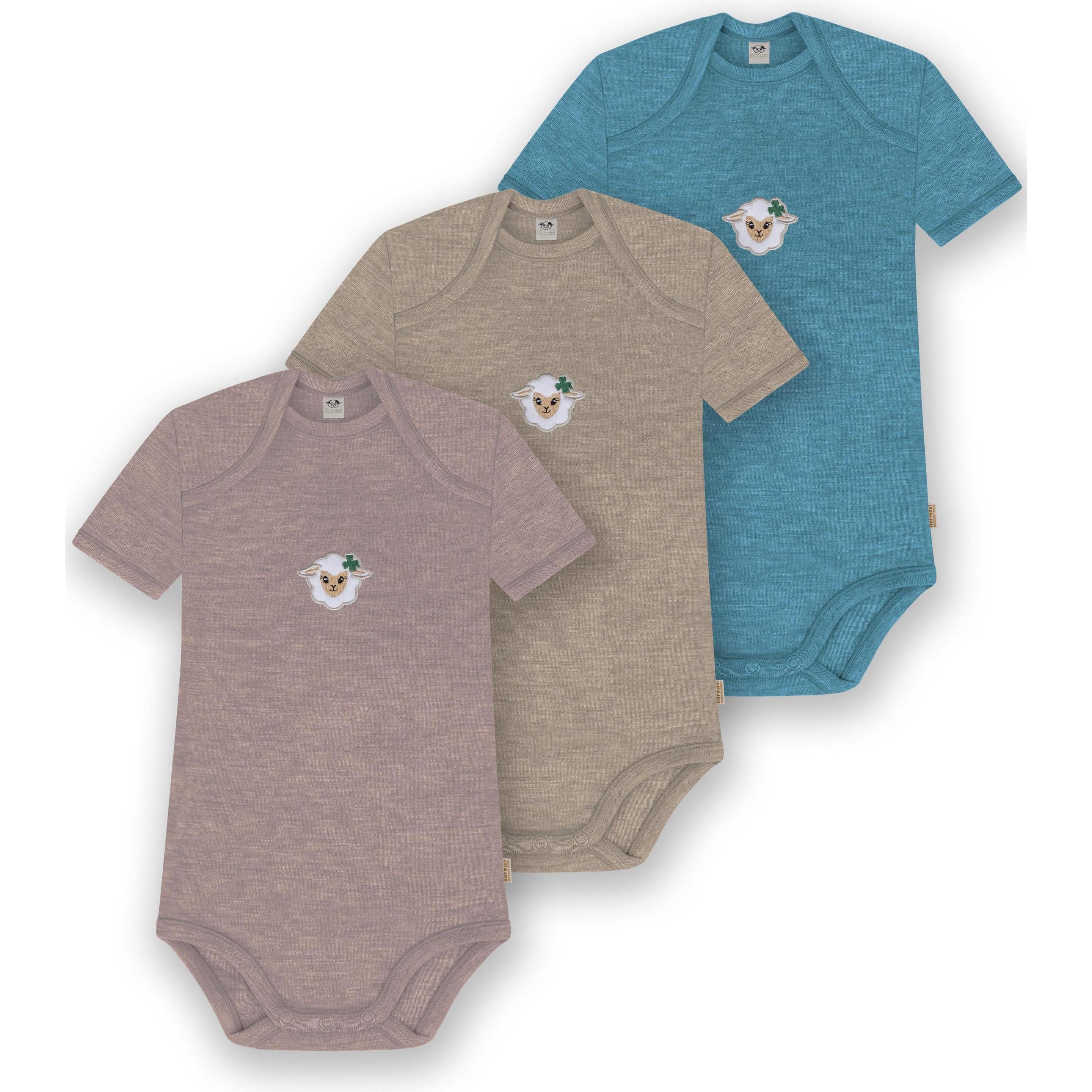 Normani, Herren, Body, 3er Set Baby Merino Body Kurzarm „Tauranga" - 9299, Blau, (56)