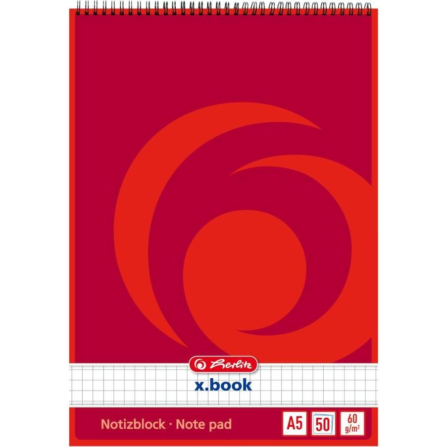 Herlitz, Heft + Block, Spiralnotizblock x.book, DIN A5, 50 Blatt, kariert (A5, Kariert, Kein Einband)