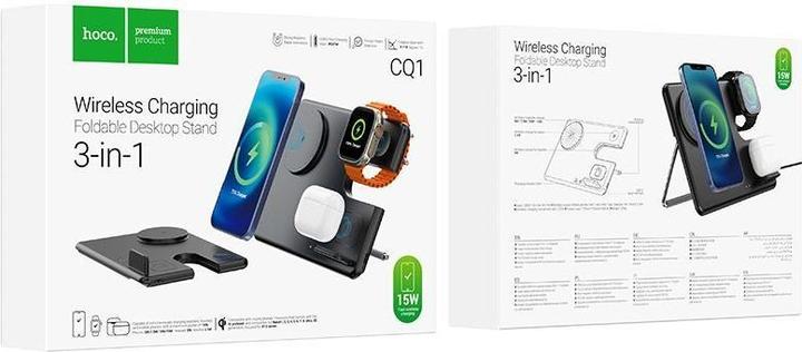 Produktbild Hoco - Charging Station Geek (CQ1) - for Phone, Headset and Apple Watch, Type-C Input, 15W - Black (15 W)