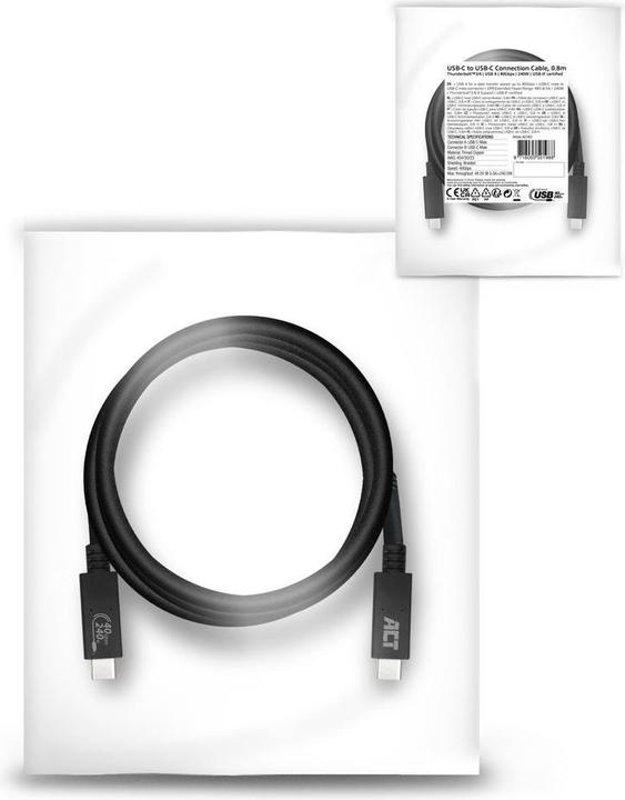 Immagine prodotto Cavo di connessione USB4" 40Gbps C maschio - C maschio 0,8 metri Certificato USB-IF (0.80 m, USB 4.0, 240 W)