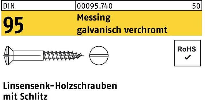 Actual product image Wood screw DIN 95 slotted countersunk head 6 x 80 brass, galvanic chrome-plated (100 Screws per piece)