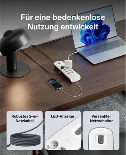 Actual product image Belkin Steckdosenleiste 8-fach 2 Meter Netzkabel BSV804vf2M-V2 (8x, CEE 7/4, USB-A, 2 m)