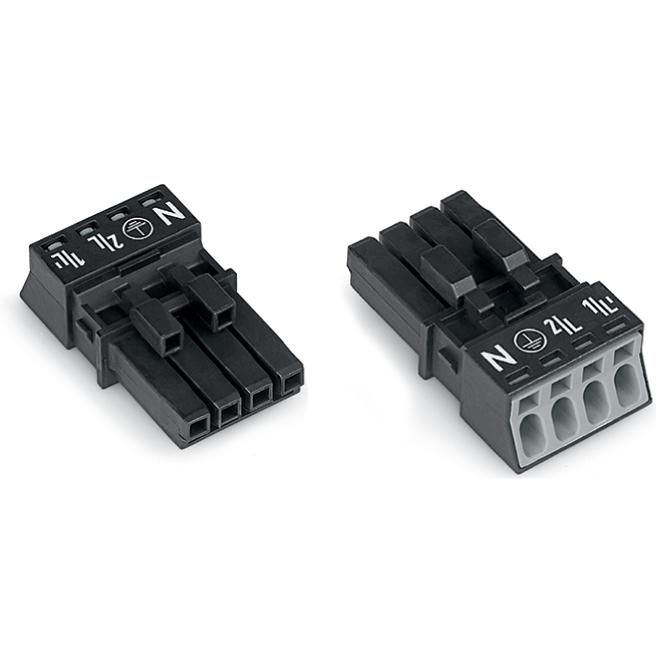 50x Wago Buchse 4-polig, Elektronikkabel + Stecker, Schwarz