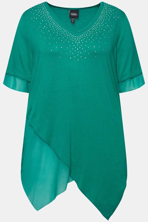 Produktbild Ulla Popken Bluse, Layering-Look, Mesh/Jersey, Zipfelsaum (60)