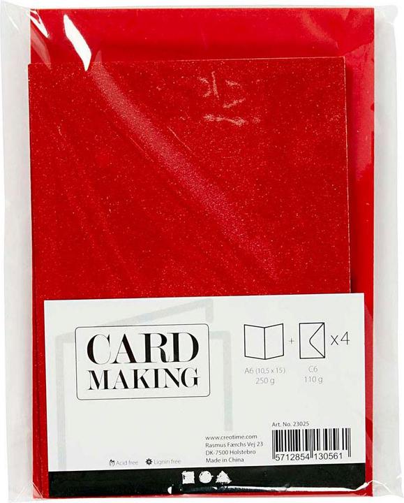 Productafbeelding Creativ Company Karten und Umschläge 10,5 x 15 cm Glitzer Rot - 4 Stück. (4 Pcs.)