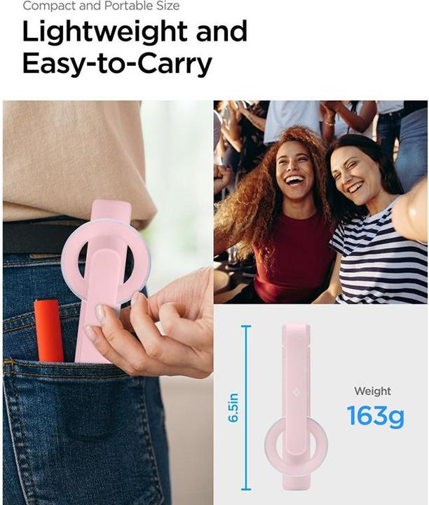 Actual product image Spigen Selfiestick S570W MagSafe Tripod Bluetooth misty rose AMP06403