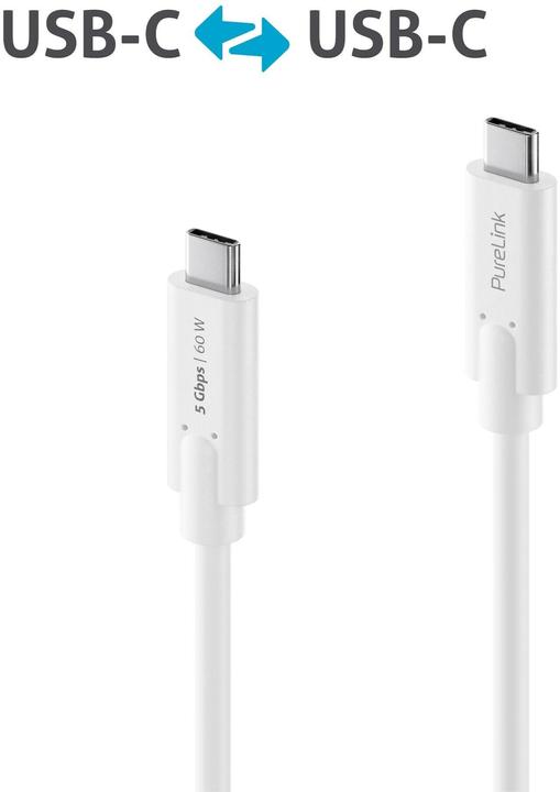 Actual product image Purelink USB 3.1 Cable (Gen 1) USB C - USB C 0.5 m White (0.50 m, USB 3.1, USB 3.0, 20 W)