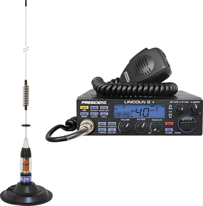 Immagine prodotto PNI Pacchetto radio CB President LINCOLN II + antenna CB ML70, lunghezza 70 cm, 26-30 MHz, 200 W (0.00 km)