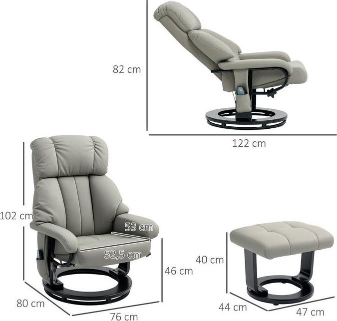 Image du produit Swisshandel24 Relaxsessel mit Fusshocker, Massagesessel mit Liegefunktion Fernbedienung Grau
