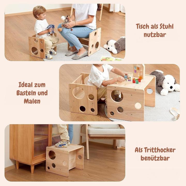 Image du produit Hermex Ensemble table et chaise en bois pour enfants Meubles pour enfants Tabouret (Chaise haute, Table des enfants)