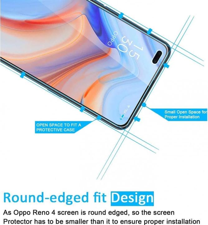 Produktbild Screenguard Oppo Reno4 5G Panzerglas Schutzfolie Case Friendly Design (1 Stk., Oppo Reno 4 5G)